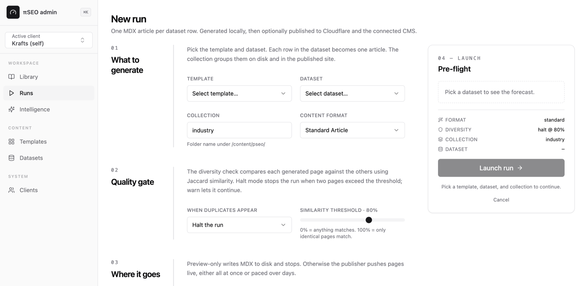 πSEO Dashboard · New run